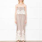 Gold Hawk Taupe 100% Silk Strappy Dress With Cream Lace Detail