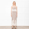 Gold Hawk Taupe 100% Silk Strappy Dress With Cream Lace Detail
