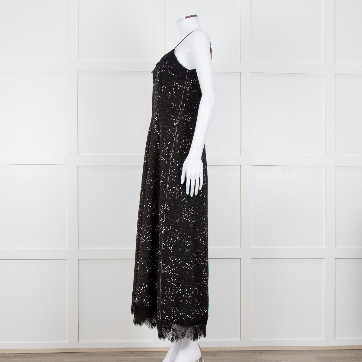 Me + Em Black White Green Dots Lace Trim Sleeveless Dress
