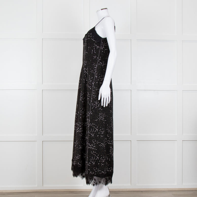 Me + Em Black White Green Dots Lace Trim Sleeveless Dress