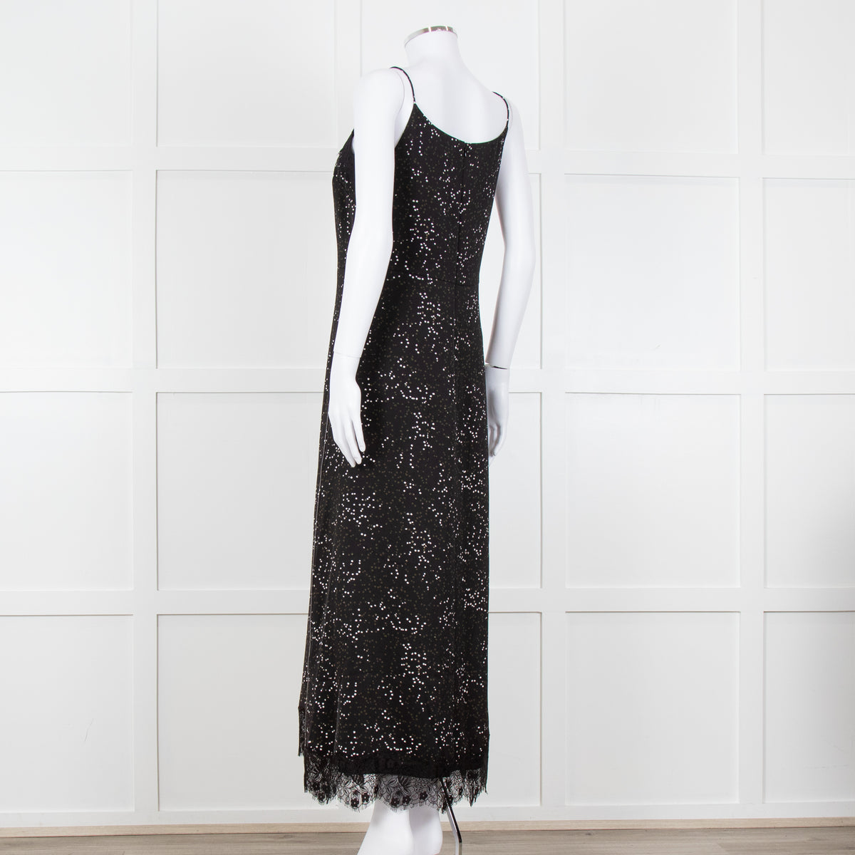 Me + Em Black White Green Dots Lace Trim Sleeveless Dress