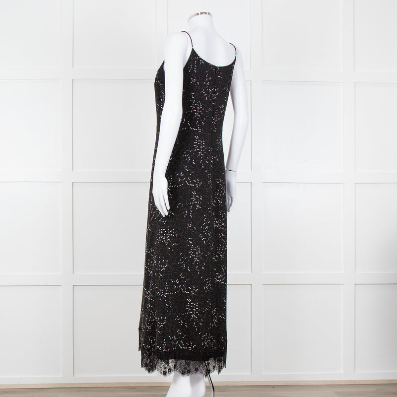 Me + Em Black White Green Dots Lace Trim Sleeveless Dress