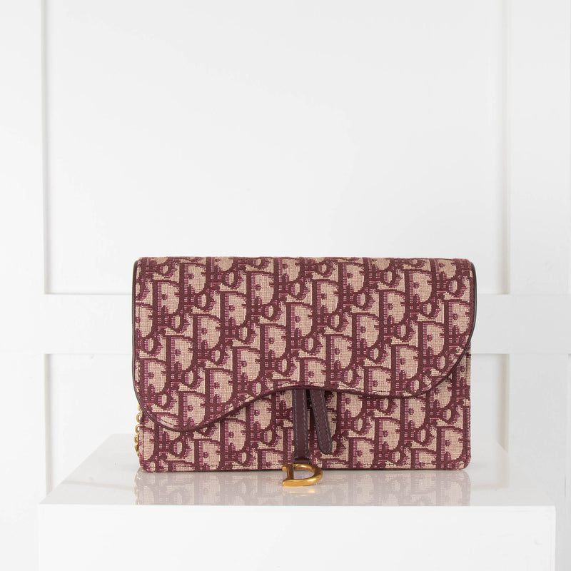 Christian Dior Burgundy Saddle Wallet On a Chain