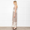 Gold Hawk Taupe 100% Silk Strappy Dress With Cream Lace Detail