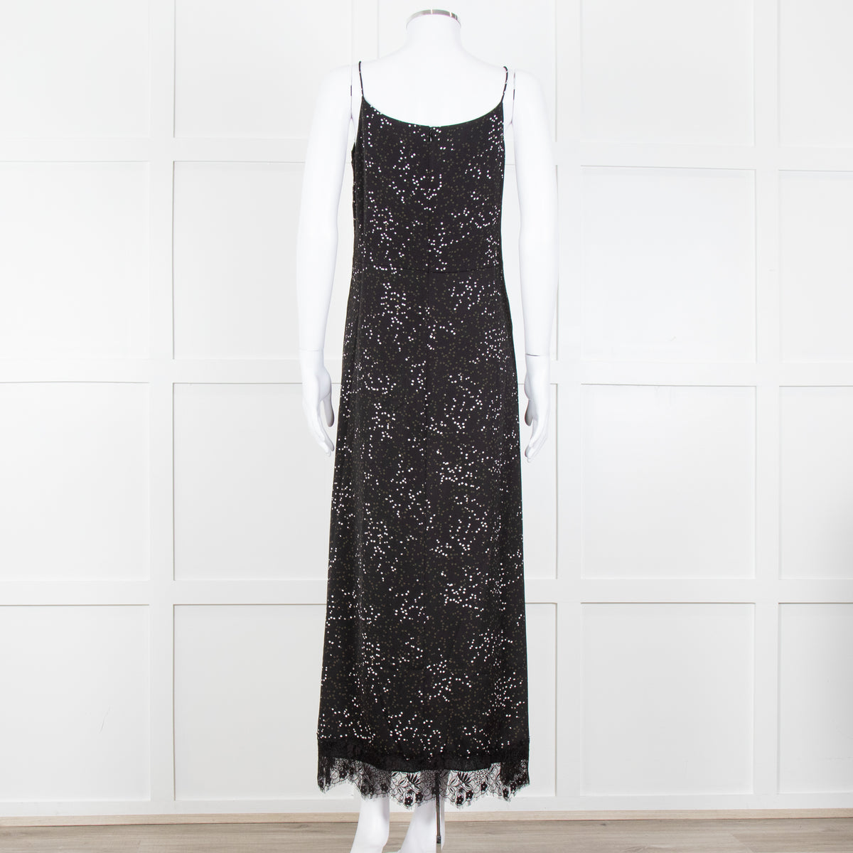 Me + Em Black White Green Dots Lace Trim Sleeveless Dress