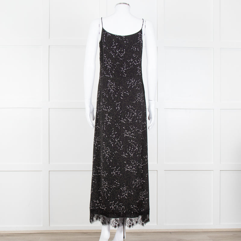 Me + Em Black White Green Dots Lace Trim Sleeveless Dress