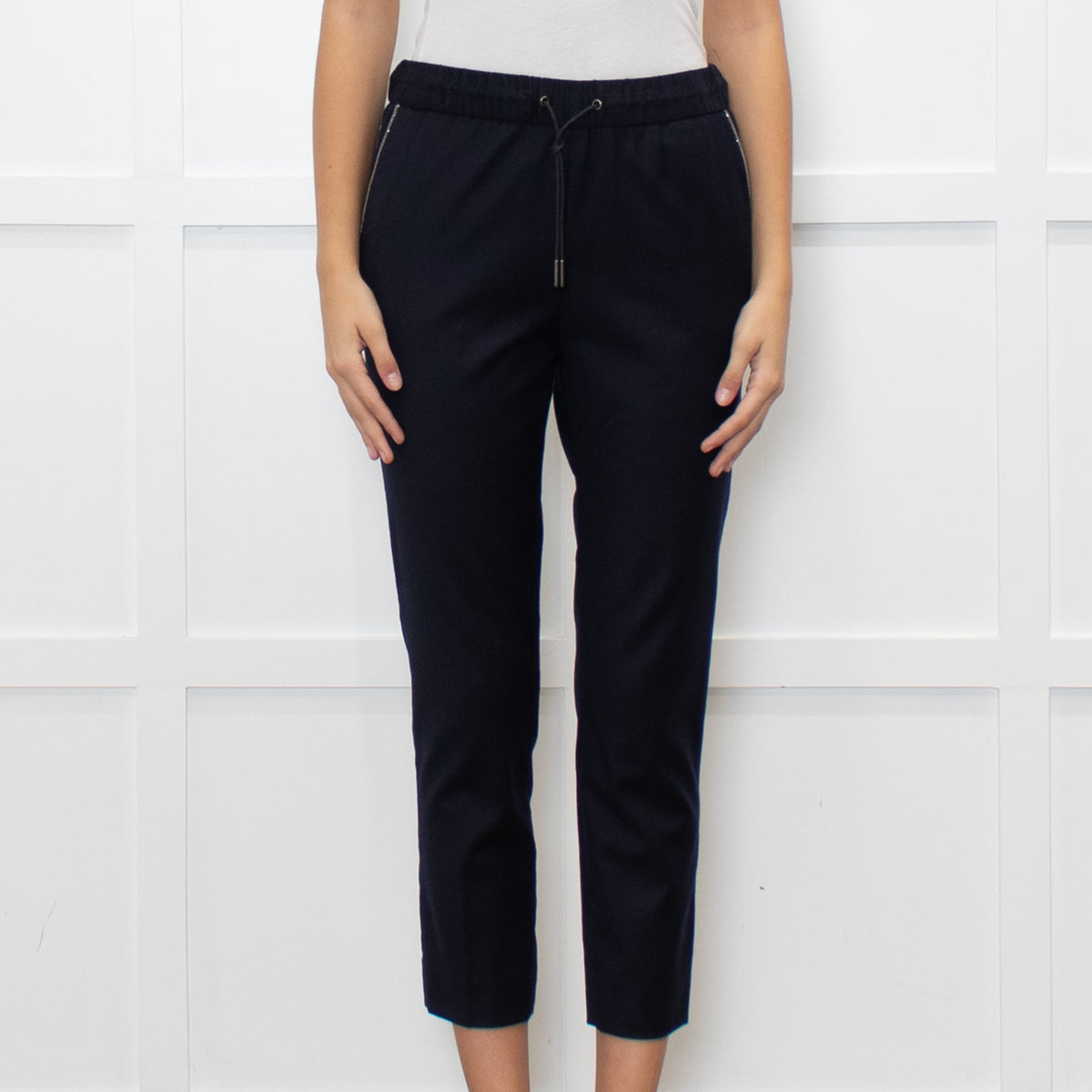 Fabiana Filippi Navy Blue Merino Wool Silver Trim Pocket Trousers