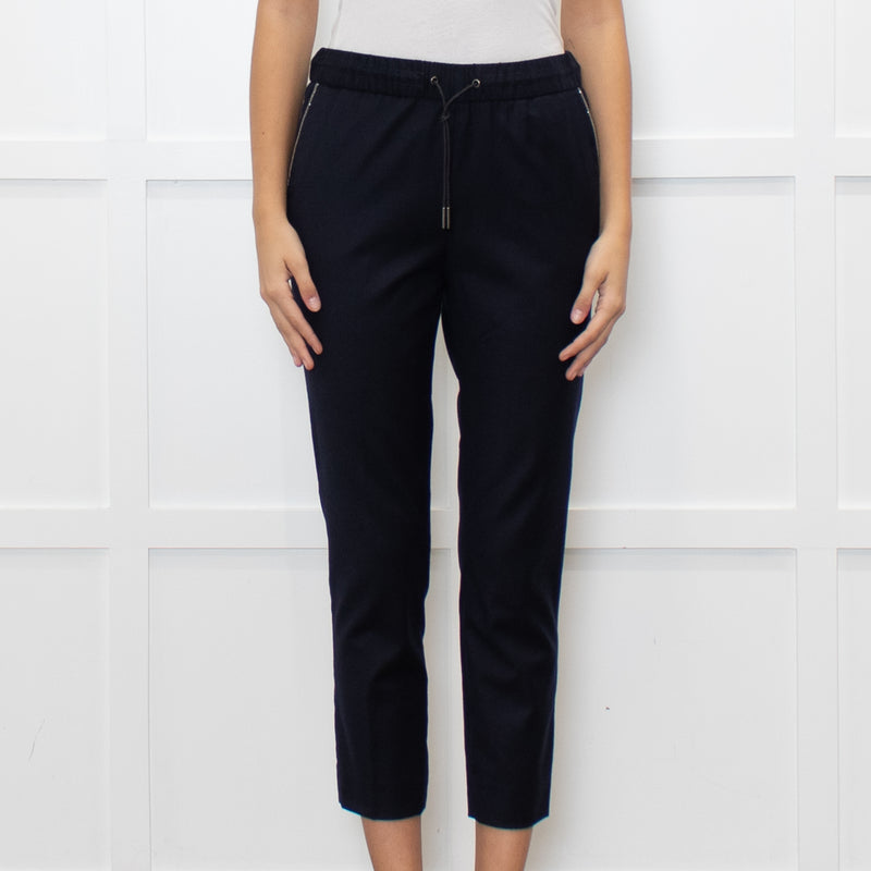 Fabiana Filippi Navy Blue Merino Wool Silver Trim Pocket Trousers