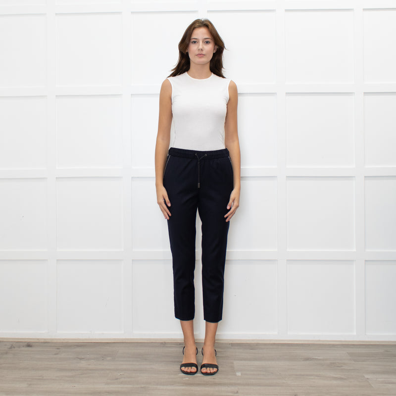 Fabiana Filippi Navy Blue Merino Wool Silver Trim Pocket Trousers
