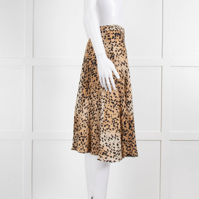 Set Brown Black Animal Print Midi Skirt