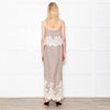 Gold Hawk Taupe 100% Silk Strappy Dress With Cream Lace Detail