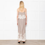 Gold Hawk Taupe 100% Silk Strappy Dress With Cream Lace Detail