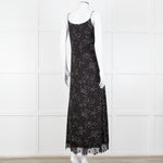Me + Em Black White Green Dots Lace Trim Sleeveless Dress