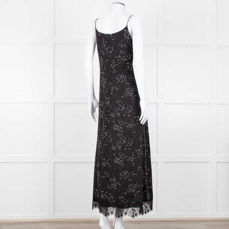 Me + Em Black White Green Dots Lace Trim Sleeveless Dress