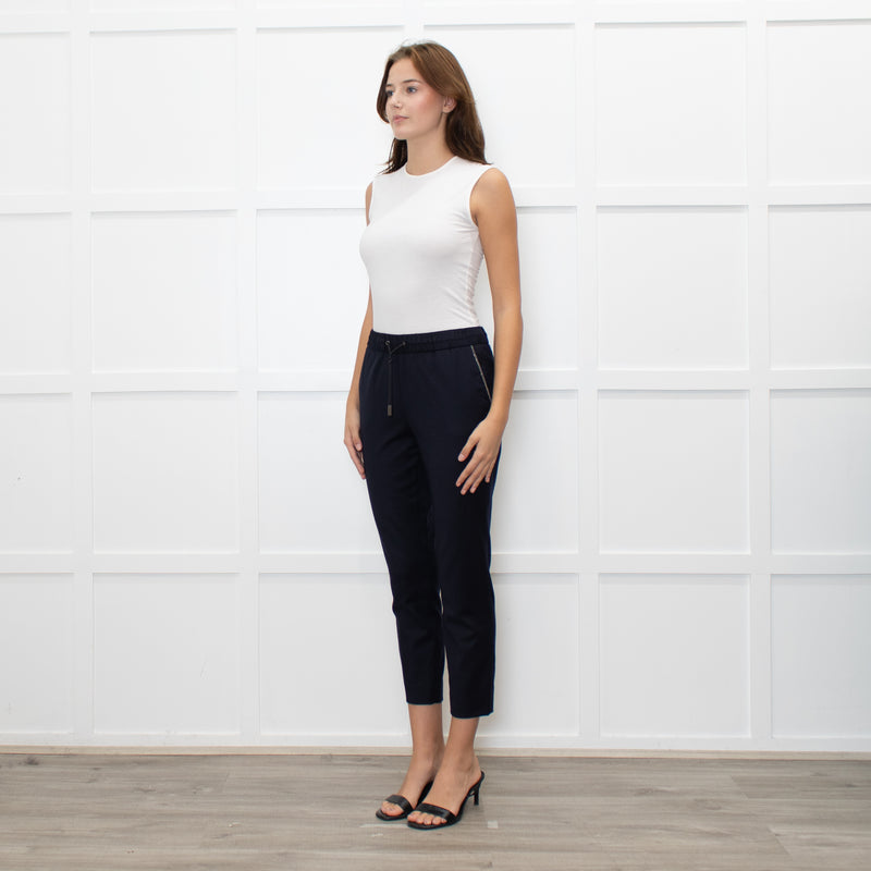 Fabiana Filippi Navy Blue Merino Wool Silver Trim Pocket Trousers
