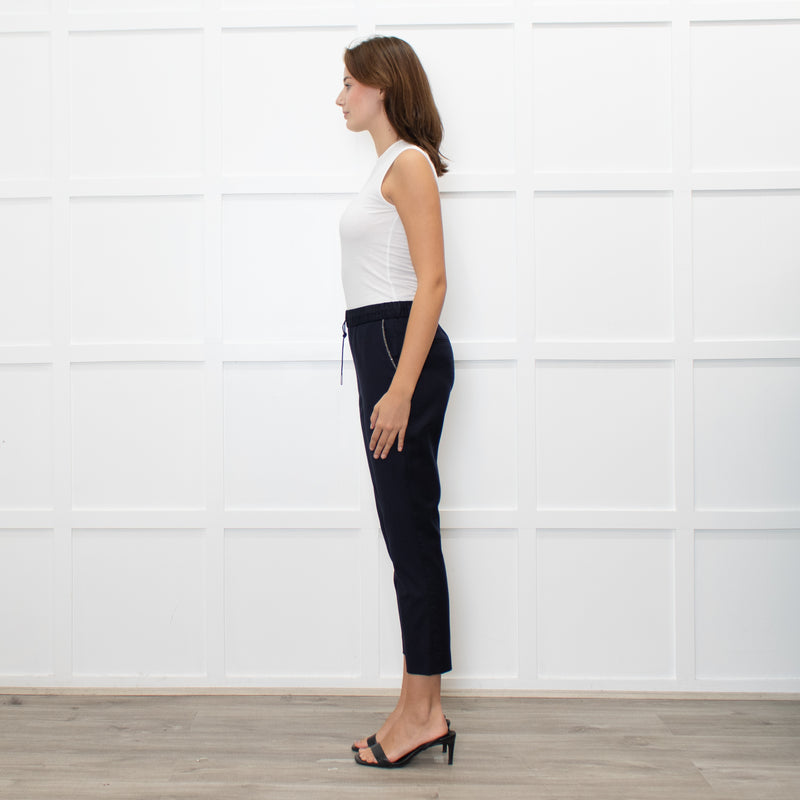 Fabiana Filippi Navy Blue Merino Wool Silver Trim Pocket Trousers