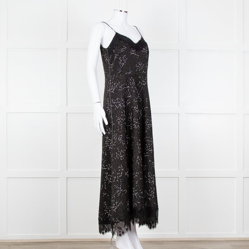 Me + Em Black White Green Dots Lace Trim Sleeveless Dress