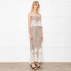 Gold Hawk Taupe 100% Silk Strappy Dress With Cream Lace Detail