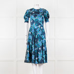 Altuzarra Navy Blue White Floral Silk Satin Dress