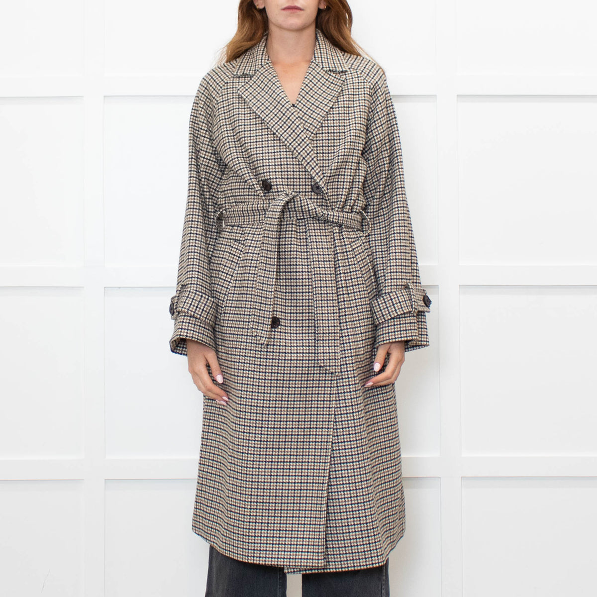 .Object Green and Black Check Tweed Style Double Breasted Coat