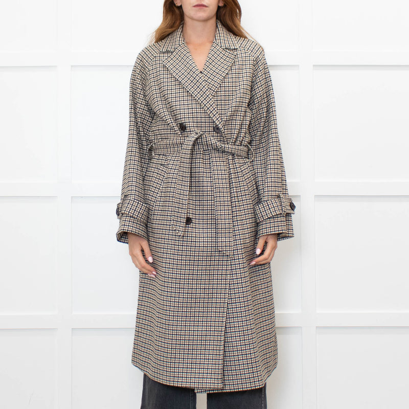 .Object Green and Black Check Tweed Style Double Breasted Coat