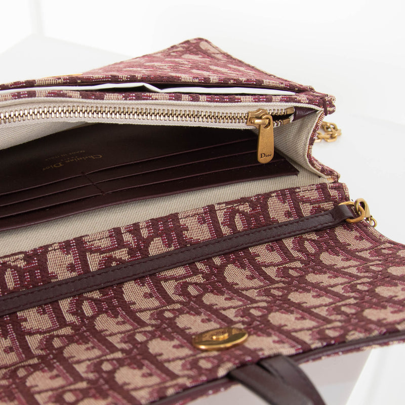Christian Dior Burgundy Saddle Wallet On a Chain