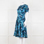 Altuzarra Navy Blue White Floral Silk Satin Dress