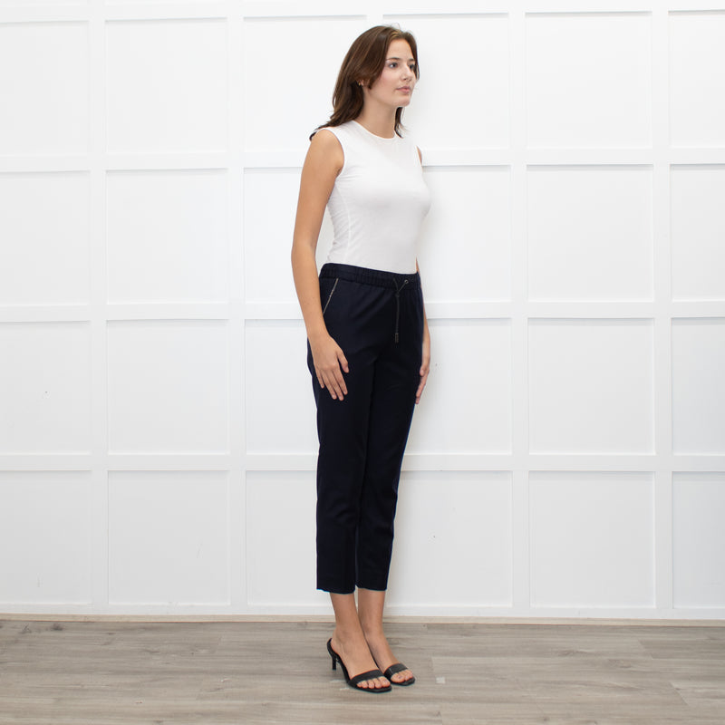Fabiana Filippi Navy Blue Merino Wool Silver Trim Pocket Trousers