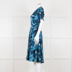 Altuzarra Navy Blue White Floral Silk Satin Dress
