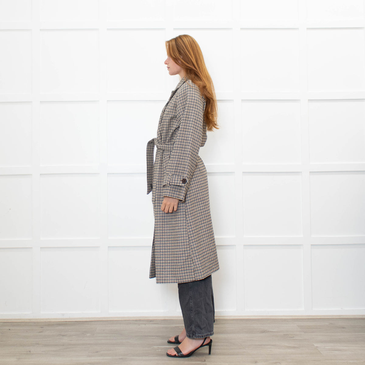 .Object Green and Black Check Tweed Style Double Breasted Coat