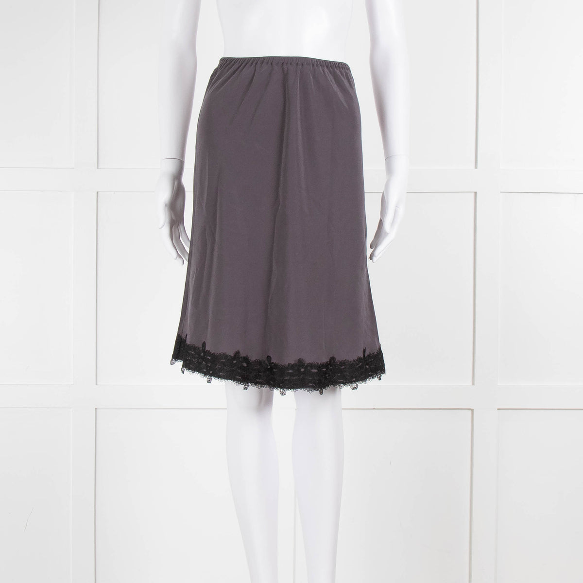 Soeur Grey Brown Lace Detail Silk Skirt