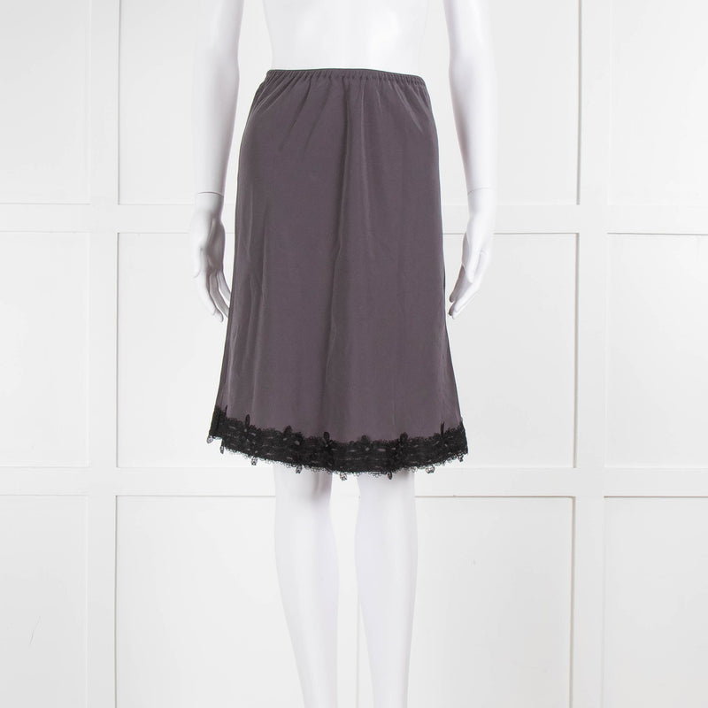 Soeur Grey Brown Lace Detail Silk Skirt