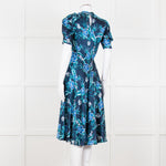 Altuzarra Navy Blue White Floral Silk Satin Dress
