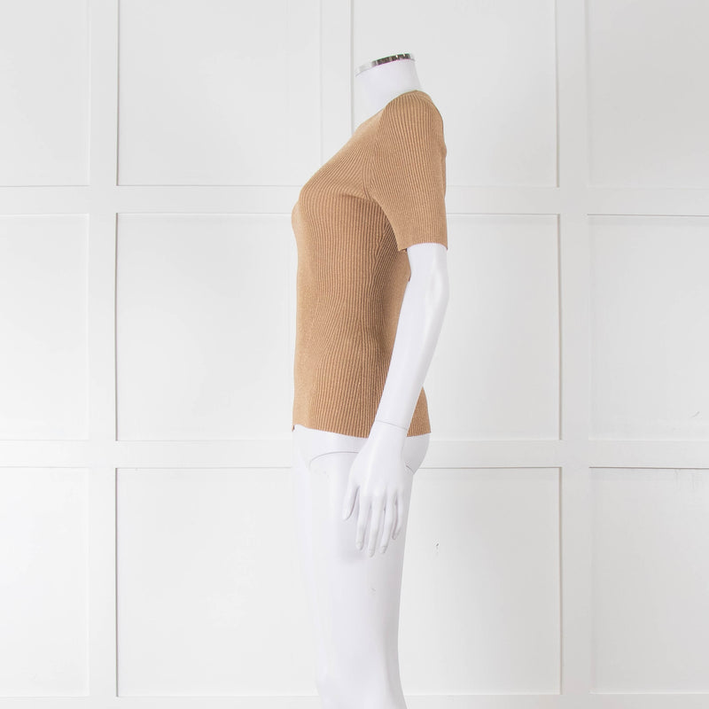 Zimmermann Gold Lurex Knit Short Sleeve Top