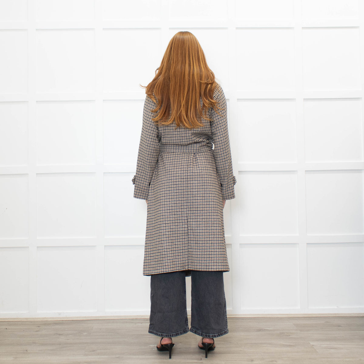 .Object Green and Black Check Tweed Style Double Breasted Coat