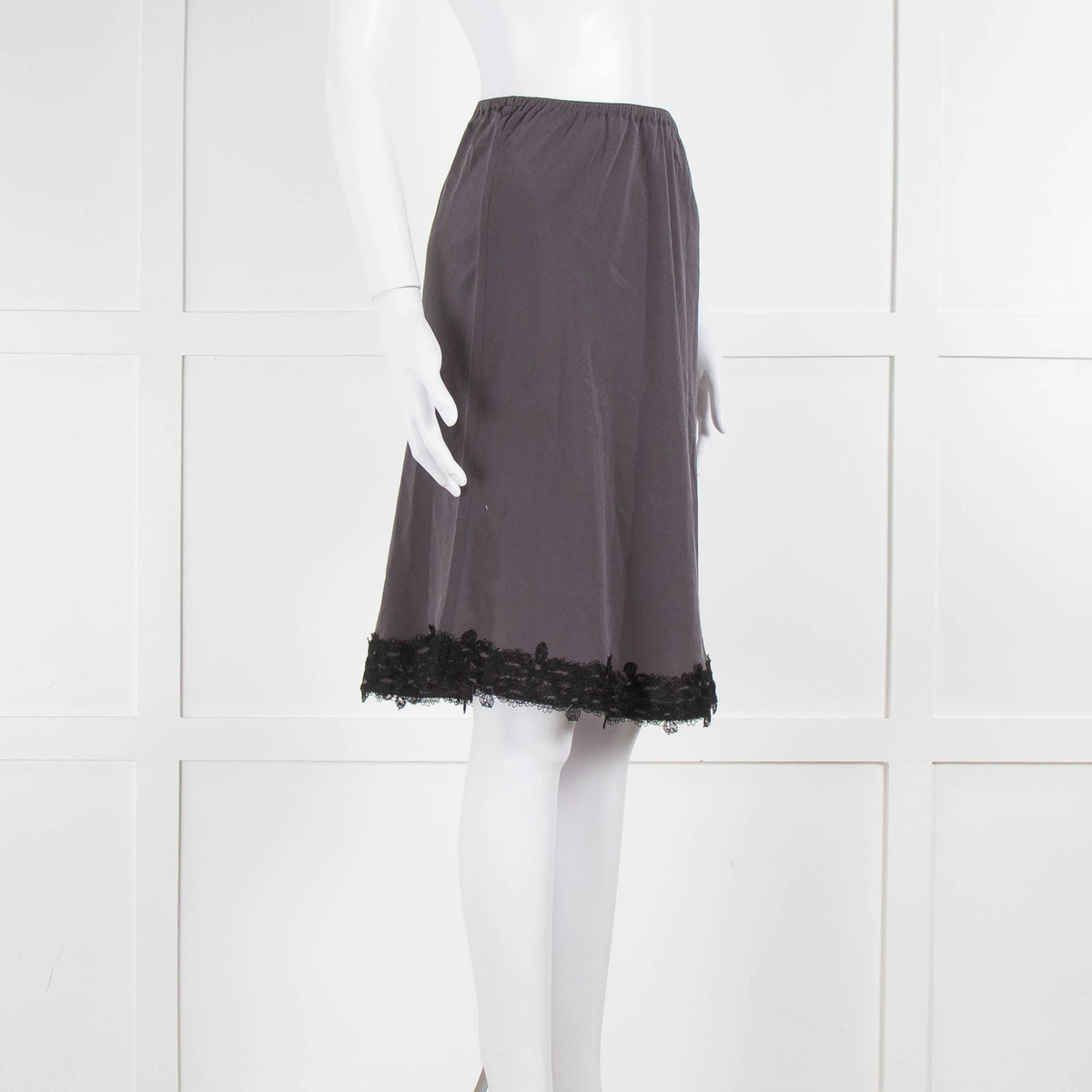 Soeur Grey Brown Lace Detail Silk Skirt