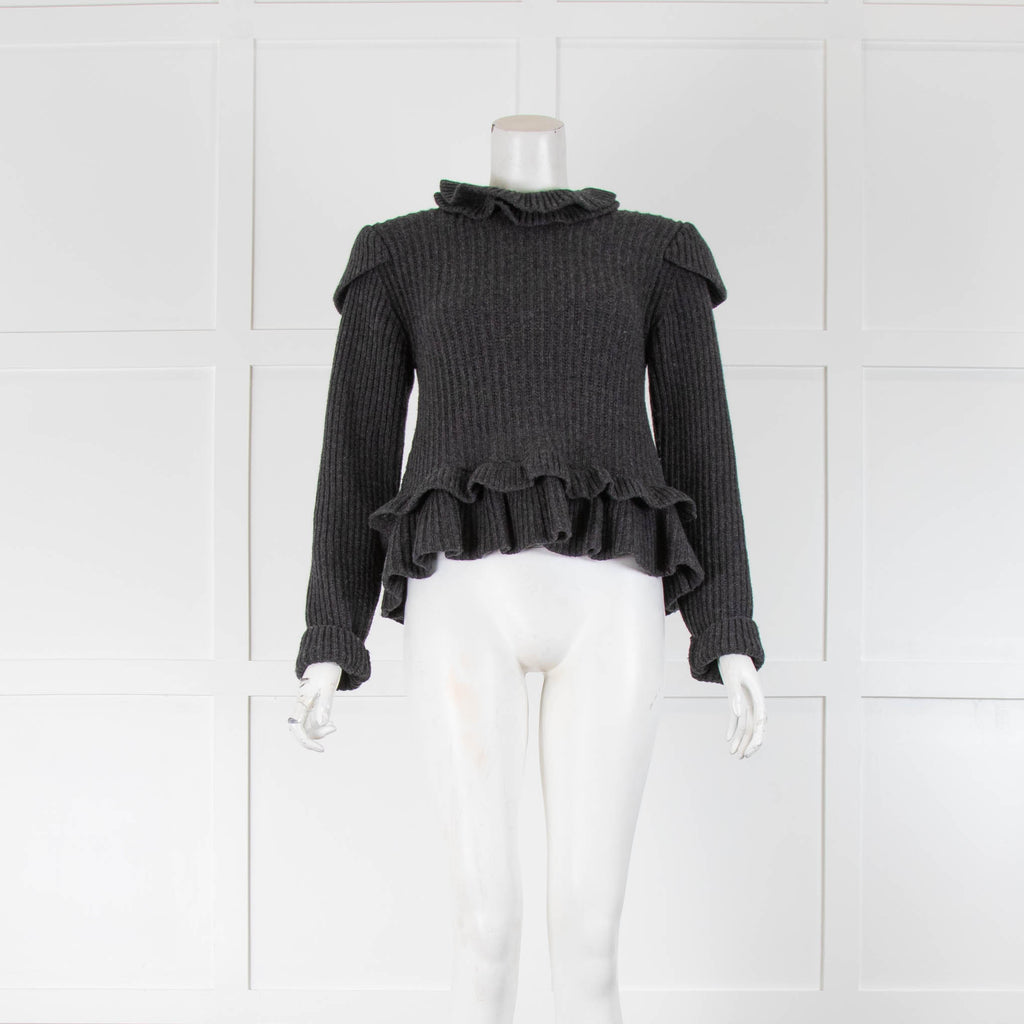 Ganni Grey Rib Knit Frill Neck and Peplum – Phoenix Style