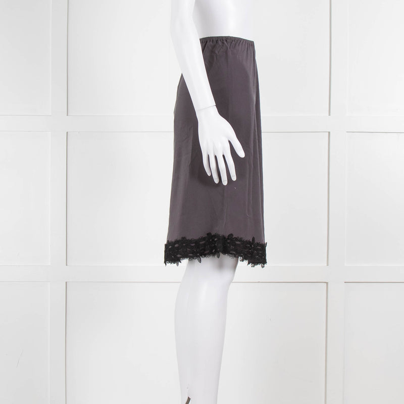 Soeur Grey Brown Lace Detail Silk Skirt