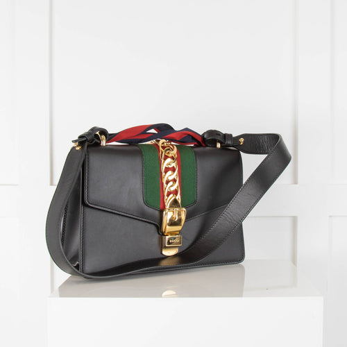 Gucci Black Sylvie Bag with Red and Blue Ribbons