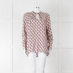 Valentino Pale Pink Pink V Print Neck Tie Long Sleeve Top