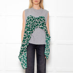 MSGM Grey Sleeveless Top With Green Floral Draping