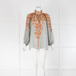 Zimmermann Andie Green  And Orange Floral Buttoned Front Top