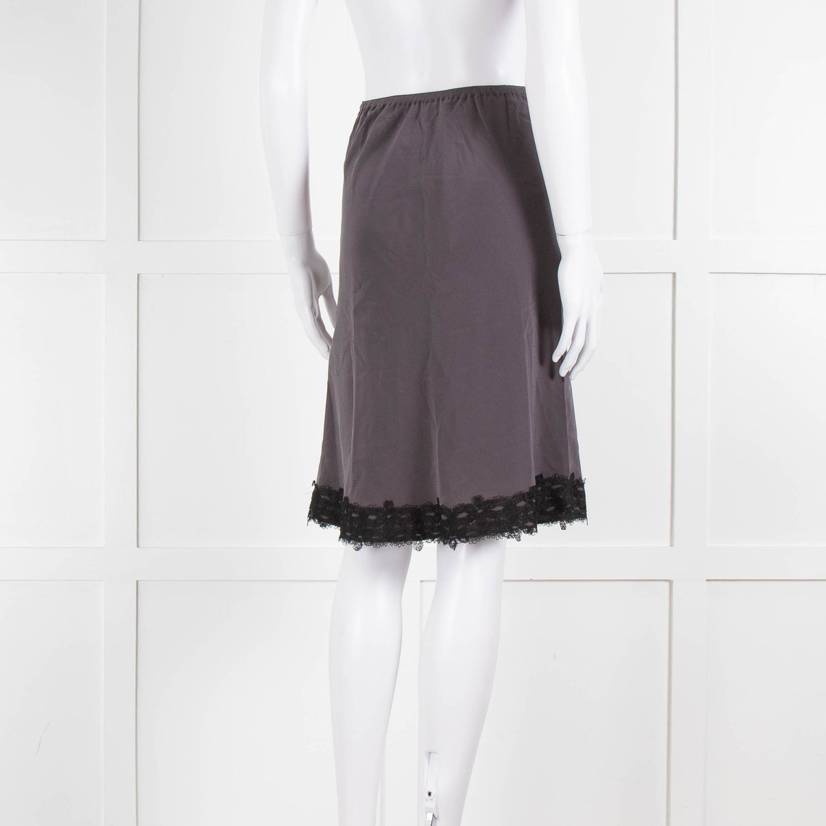 Soeur Grey Brown Lace Detail Silk Skirt