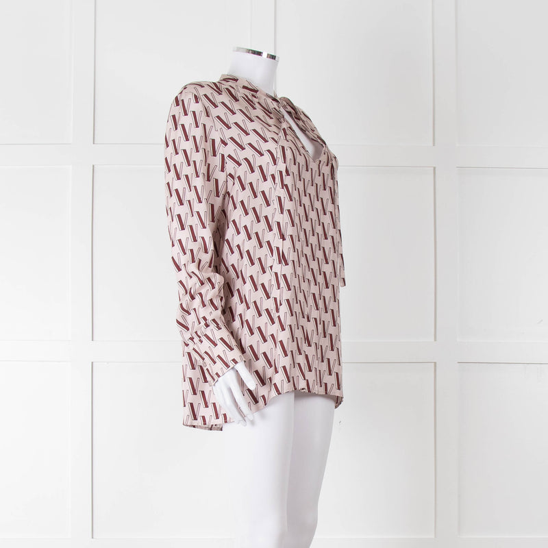 Valentino Pale Pink Pink V Print Neck Tie Long Sleeve Top