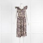 Etoile Isabel Marant Black Beige Cotton Paisley Frill Sleeve Dress