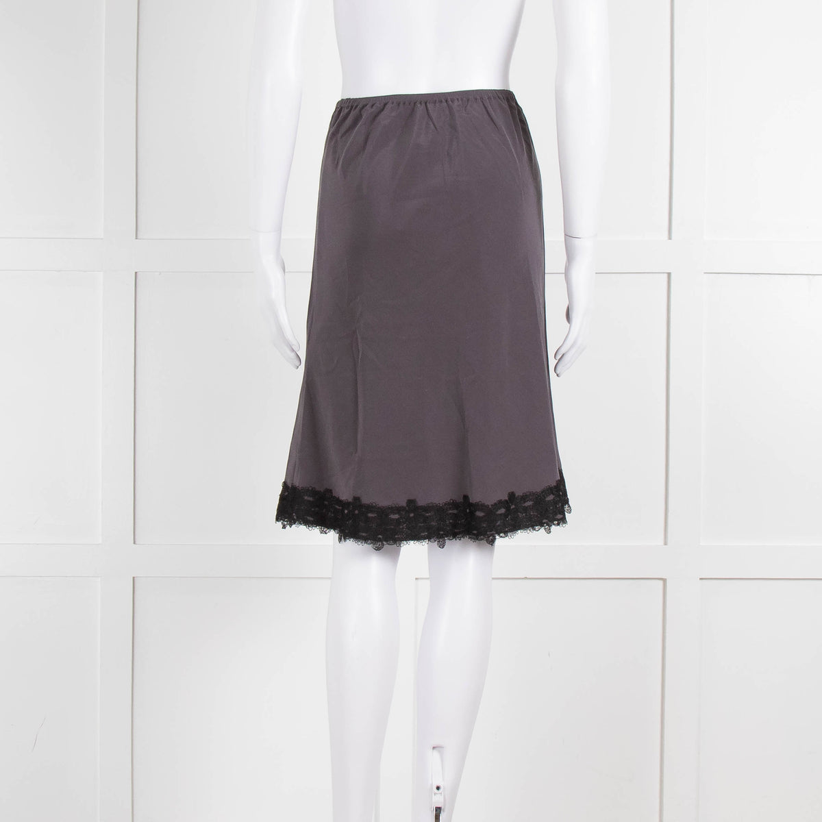 Soeur Grey Brown Lace Detail Silk Skirt