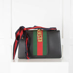 Gucci Black Sylvie Bag with Red and Blue Ribbons