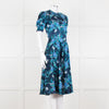 Altuzarra Navy Blue White Floral Silk Satin Dress