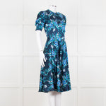 Altuzarra Navy Blue White Floral Silk Satin Dress