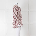 Valentino Pale Pink Pink V Print Neck Tie Long Sleeve Top